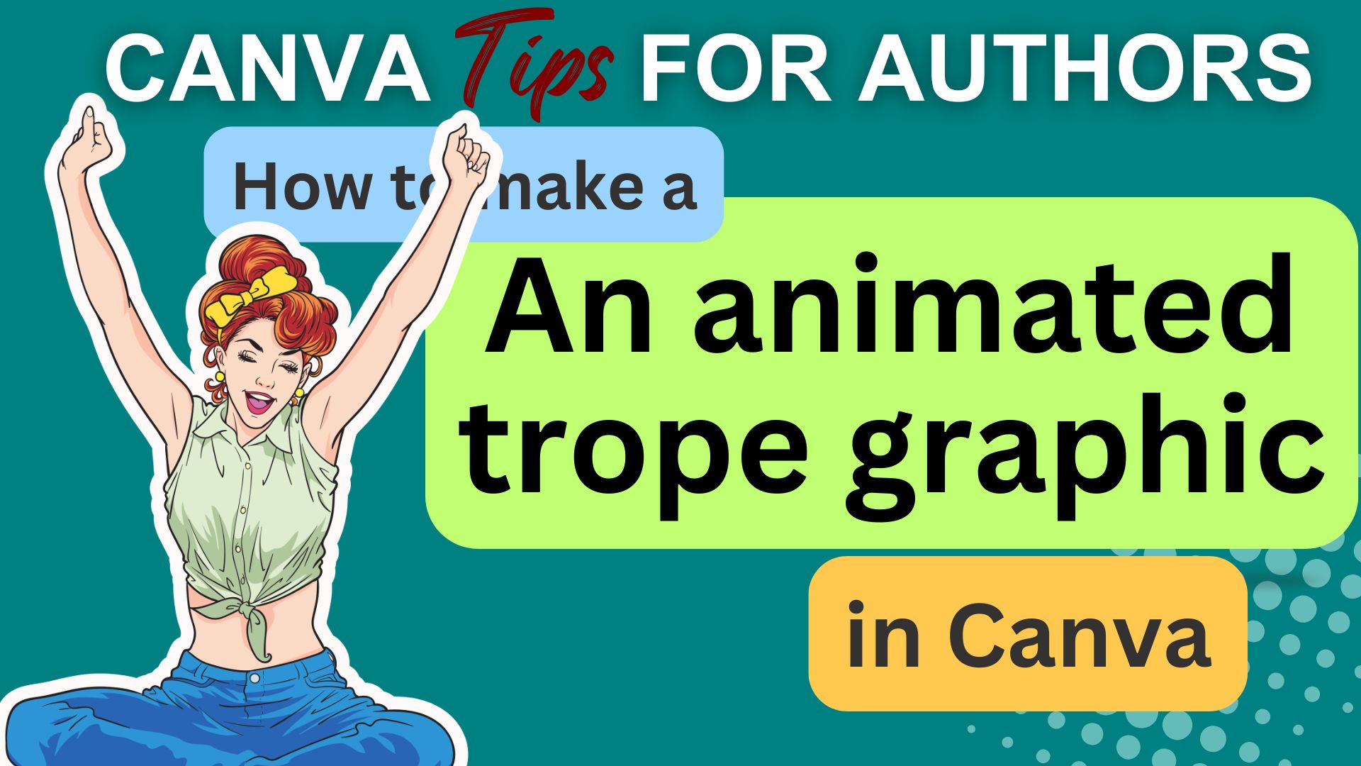 YouTube thumbnail . Cartoon woman against green background.